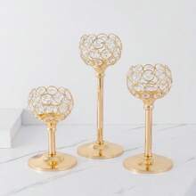 Juego de 3 portavelas de cristal mini europeos, adorno metálico creativo, suministros para la decoración de la cena a la luz de las velas en bodas y hogar