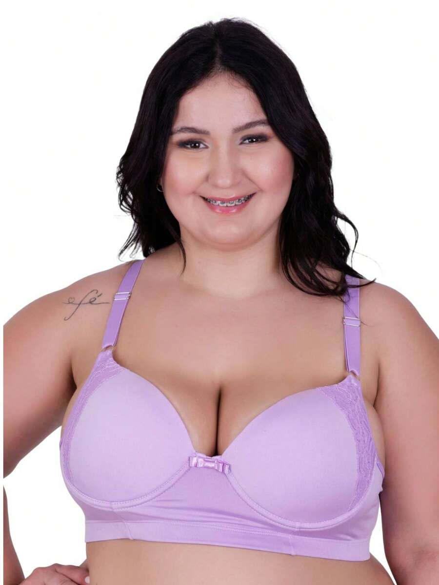 Plus Size Bra & Panty Sets - 紫丁香色 - 查看 1