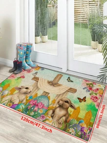 1 pieza Alfombra de interior con fondo beige, rejilla vertical, tema de Pascua, felpudo creativo de entrada, decoración del hogar, alfombra antideslizante para piso, accesorios de dormitorio, accesorios fotográficos, decoración exterior, manta, alfombra de área, regalo - Multicolor - Ver 8
