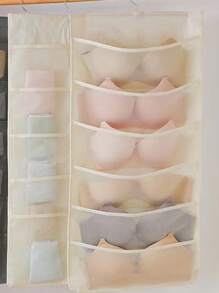 1pc Dual Sided Closet Hanging Organizer With Mesh Pockets, 6+18 Pockets, Dual Sided Hanging Pockets, Wardrobe Storage Bags, Oxford Cloth Space Saving Storage Bag For Bra Underwear Underpants Socks Reversible Underwear StorageHanging StorageHanging Bag, Socks, Underwear Storage, Home Wall, Wardrobe, Bra Storage