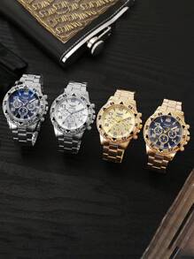 Conjunto de 2 relojes de cuarzo de acero inoxidable plateado con correa para hombre, estilo elegante y de negocios, adecuado para decoración de fiestas, ocio y viajes