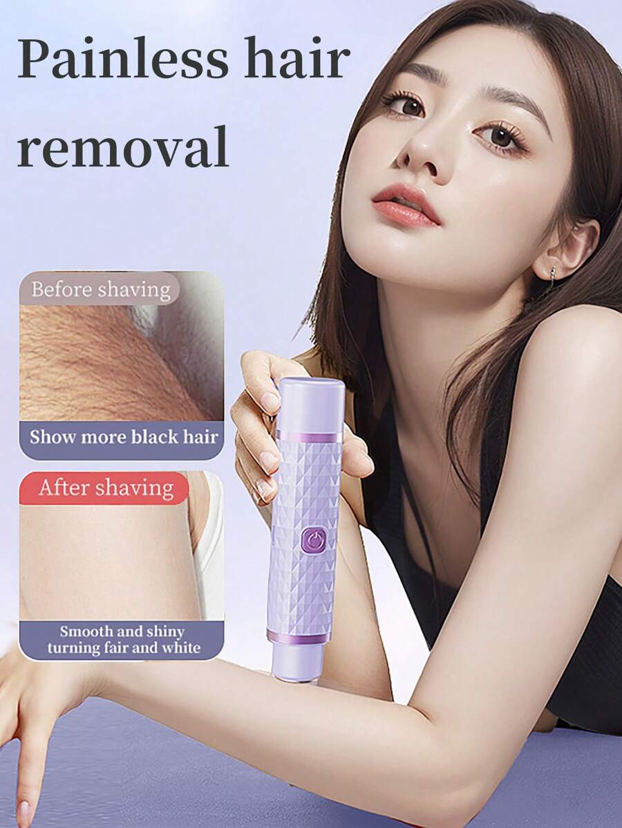 双头设计剃须刀电动双头剃须刀无线Type-C充电安全无痛剃须不留黑点适合全身剃须短方形不粘毛圆形刀片锋利顺滑不伤毛脱毛无残留防水不锈钢刀片易清洁静音电机无噪音家用旅行小型便携式脱毛刀紫色 - 彩色 - 查看 1