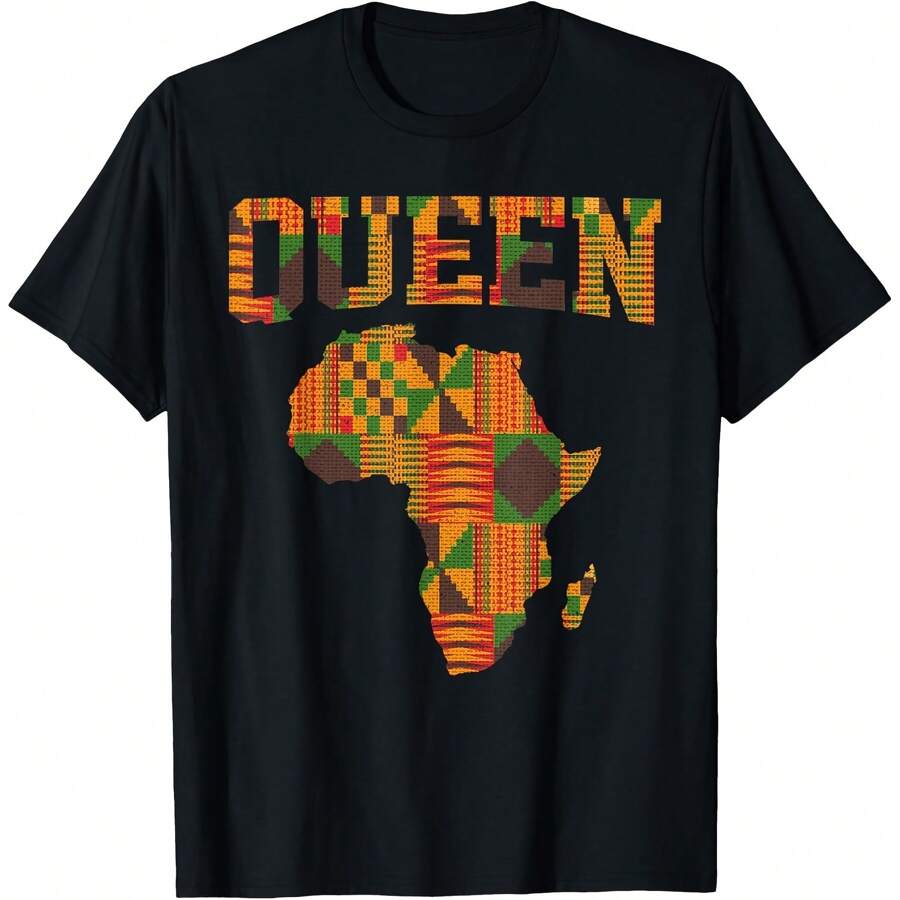 African Queen Art For Women Girls Kente Cloth African Print T-Shirt Women's T Shirts Women's Plus Size Graphic Tee - 黑色 - 查看 1