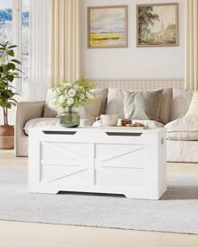 HEXCELEN Storage Chest,Storage Trunk, Clothes Organizer, Wooden Storage Bench - 39.4" Lift-Top Storage Organizer With 2 Safety Hinges, Shoe Bench For Entryway, Bedroom, Living Room,Home Decor, White - White - View 1