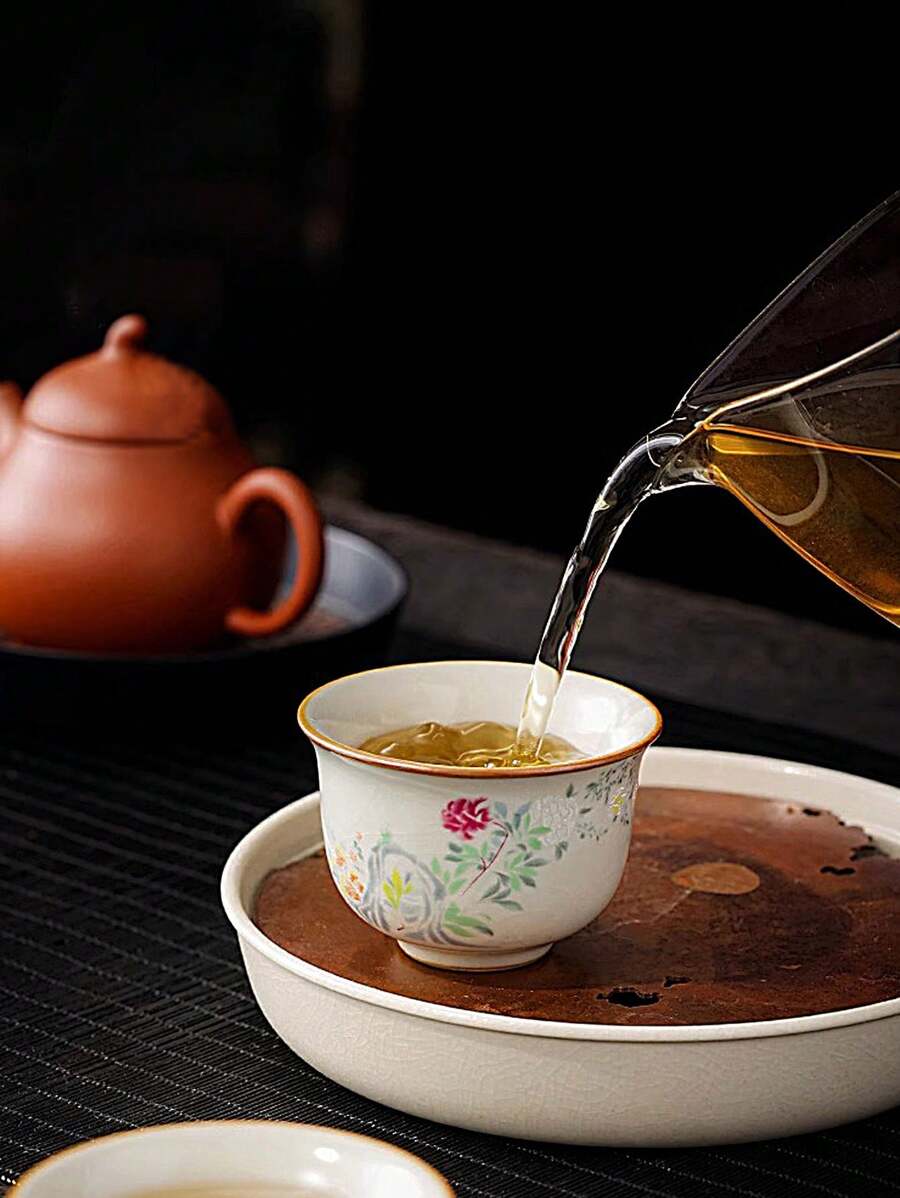 1pc/4pcs/8pcs Ru Kiln Floral Design Tea Cups, Teacups, Ceramic Teacup Sets For Home Gongfu Tea Brewing - Multicolor - View 1