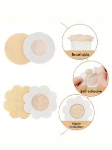 200/150/100 Pcs Disposable Flesh-Colored Round/Floral-Shaped Nipple Covers, Seamless Breathable Self-Adhesive Opaque Bra Liners, Bra Accessories For Women, Low-Cut Evening Gowns, Bras, Innerwear Accessories, Pasties To Prevent Exposure, Wedding Photography Supplies, Wedding Dress Accessories