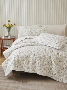 3pcs Floral Print Cotton Bedding Set (1 Quilt Cover + 2 Pillowcases, No Filler), Lightweight, Breathable, Soft, Microfiber, Skin-Friendly, Suitable For Bedroom, All Seasons