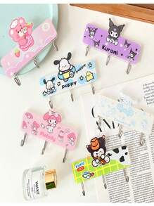 Sanrio 3-Hook Cute Cartoon Sticky Wall Hooks, Strong Damage-Free Hanger For Student Desk, Bathroom, Refrigerator, Dormitory