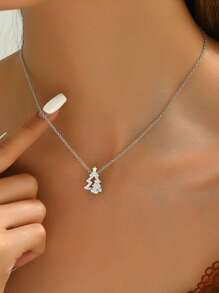 1 件法国方晶锆石简约圣诞树吊坠项链，精致优雅的女性礼物 - 樹項鍊 - 查看 8