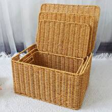 1 pièce Panier de rangement style rotin, boîte de rangement pour la maison pour l'organisation des vêtements, le salon, la chambre à coucher, la décoration de la cuisine et le rangement des collations, jouets etc.