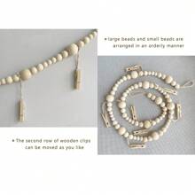 串珠悬挂照片展示绳、天然木珠、带流苏绳的照片整理器、串珠夹、家居装饰 - 原木色 - 查看 7