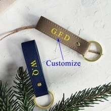 1 pezzo Portachiavi personalizzato con iniziali/nome in colore unisex in pelle sintetica saffiano, regalo di compleanno o Natale per uomo e donna, portachiavi personalizzato in PU saffiano per auto - Blu - Visualizzare 5