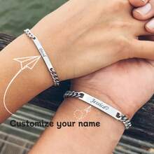 2 件可定制不锈钢情侣手链，个性化他和她的配套手链套装，可雕刻，优雅简约的设计，非常适合情人节、母亲节/父亲节礼物，银色、时尚、多彩、复古、简约、男女通用、休闲、可爱、定制、个性化、独特、适合他的理想礼物，适合她、她、男朋友、女朋友、爸爸、妈妈、家人、朋友、周年纪念日、生日、毕业典礼、舞会、派对 - 彩色 - 查看 2