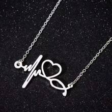 1pc Stainless Steel Stethoscope Pendant Necklace For Doctors And Nurses, Electrocardiogram Heart Design Collarbone Chain For Daily Wear Valentines