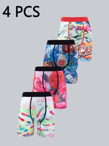 4pcs Men's Printed Long Boxer Briefs