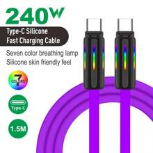 kamyuurs Kamyuurs With LED Light USB C To USB C Cable 240W (Compatible100w, 85w, 60w, 45w)Silicone C-C Charging Cable, Compatible With IPhone 15 16 Compatible With Huawei Compatible With Samsung Compatible With Xiaomi Series Fast Charging Seven Color Breathing Light(Attention: The Charging Light Interface Has A Light, Not A Seven Color Data Cable)