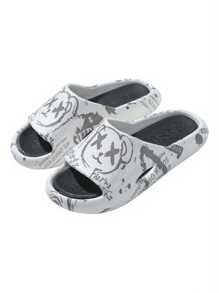 1 双/夏季男士卡通熊图案印花软底时尚凉爽家居户外拖鞋，防滑速干露趾拖鞋，适合室内散步和浴室淋浴，适合青少年夏季休闲或户外运动或度假旅行或毕业礼物或生日礼服配饰 - 印花款 - 查看 7