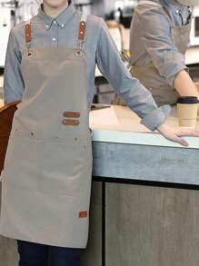 适用于家庭厨房烹饪的防水防油围裙，成人通用腰围，适用于咖啡店和餐厅、厨房、浴室、家庭、家居用品的防污工作围裙 - 黑色 - 查看 12