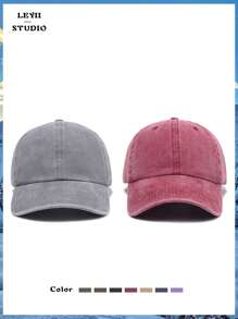 2 件装复古风格纯色干净休闲棒球帽,男女通用情侣帽,节日礼物可调节软顶防晒运动帽适合户外海滩度假和日常生活穿着 - 多色 - 查看 18