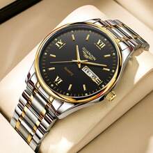 1 szt. Wodoodporny zegarek GUANQIN z podwójnym kalendarzem, odporny na zużycie, pasek ze stali nierdzewnej, modny, biznesowy, luksusowy, sportowy, klasyczny, prosty, codzienny, mechaniczny, męski, automatyczny zegarek kwarcowy, odpowiedni na Dzień Ojca, studentów, festiwale, randki, biznes, na co dzień, prezenty