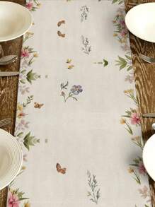 1pc Easter Table Runner, Easter Decorations Rabbit Floral Seasonal Spring Holiday Dining Table Decor, Easter Party Table Decor