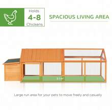 PawHut Chicken Run, Wooden Chicken Coop With Nesting Box, Openable Roof For 4-8 Chickens, Rabbits, Ducks, For Garden - Orange - Orange - View 3