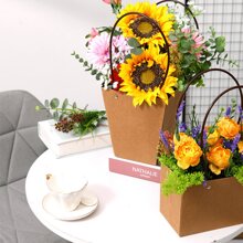 10 Pcs Kraft Paper Tote Bags, Waterproof And Stain Resistant Gift Packaging Tote Bags, Suitable For Gift Boxes, Flower Packaging Bags, Flower Arrangements, Rose Bouquets, Flower Baskets, Etc,Mother's Day Holiday Gift Packaging, Bouquet Gift Packaging Bags, Etc