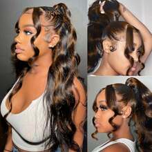 Glueless 5x5 Body Wave Lace Front Wigs Human Hair #1B/27 Highlight Ombre Lace Front Wig Human Hair Blended Hair 12A Pre Cut Lace Wigs Human Hair 13x4 Lace Front Wig Pre Plucked Colored Wigs Human Hair (360 Balayage Wig) 220% Density - Highlight Balayage 1B27 - 查看 3