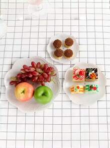 1 pieza Plato de frutas de 3 niveles con relieve blanco, plato exquisito con encaje para mesa de postres, dulces y aperitivos en la sala de estar - Blanco - Ver 4