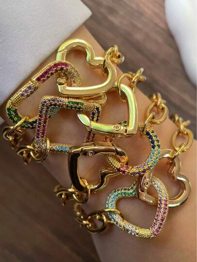 STYLEVER 1 件金色登山扣手链，不锈钢链，多色手链，螺丝扣手链，双扣彩色链，适合庆祝情人节