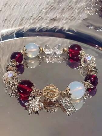 1 st Strawberry Crystal Glass Armband, hängande charmarmband, present till flickvän eller bästa vän