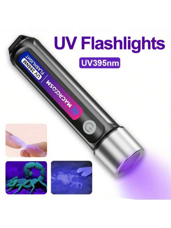 395nm UV LED Taschenlampe, USB aufladbar, tragbares UV-Licht für Hotel-Inspektion/Urin-Erkennung/Gel-Nagel-Aushärtung/Camping/Angeln, inklusive Lithium-Batterie, Batteriekapazität 1200 mAh