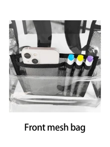 1 pièce Nouveau sac à dos transparent en PVC avec poche en maille de grande capacité. Sac à dos scolaire simple et décontracté de mode, essentiel pour l'usage quotidien, les déplacements, les dortoirs, les voyages, les vacances, les cadeaux de Thanksgiving, les sacs de taille pour le camping et la rentrée scolaire.