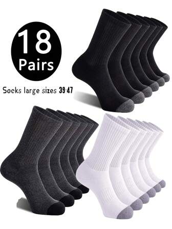 1/3/5/10/15/18 pares de calcetines deportivos casuales de diario, de talla grande, transpirables y antideslizantes para baloncesto. Calcetines suaves, cómodos, absorbentes del sudor y con amortiguación, para correr, ciclismo, en color negro y blanco de tubo alto para hombres