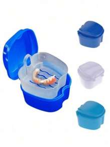 3pcs Denture Bath Case Cup Box Holder Storage Soak Container With Strainer Basket For Travel Cleaning