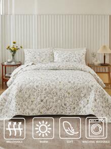 3pcs Floral Print Cotton Bedding Set (1 Quilt Cover + 2 Pillowcases, No Filler), Lightweight, Breathable, Soft, Microfiber, Skin-Friendly, Suitable For Bedroom, All Seasons