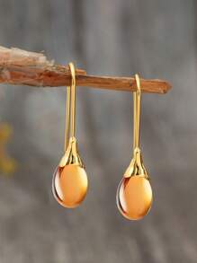 1 paire de boucles d'oreilles dormeuses de mode avec pierre de l'œil de chat incrusté, options multicolores, boucles d'oreilles métal à goutte d'eau de mode personnalisées pour femmes