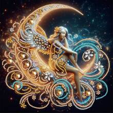 1 件 30*30 厘米/11.8*11.8 英寸无框 5D 不对称形状钻石画套件，DIY 月亮女士肖像设计用于墙面装饰、装饰品，适合初学者和成人，感恩节礼物 - 彩色 - 查看 9