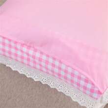 Pink Gingham Polyester Fiber Pillowcases With Lace Trim: Breathable, Machine - Washable, Dry - Cleanable & Quick - Drying