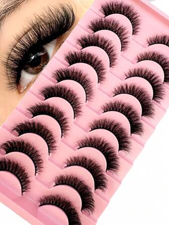 全新 10 对猫眼睫毛 8D 蓬松水貂睫毛自然纤长假睫毛 100% 手工制作柔软 3d 水貂睫毛化妆假睫毛