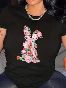 大码休闲百搭纯色短袖 T 恤 - 黑色 - 查看 1