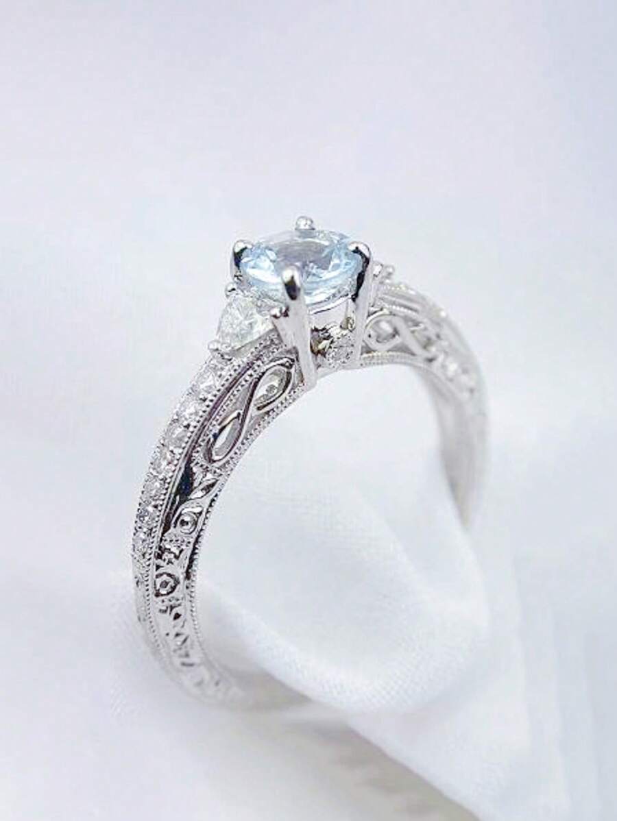 1pc Popular Women's Fashion Elegant Personalized Blue Zirconia Stone Ring, Wedding Engagement Party Jewelry Gift