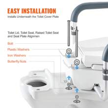 Raised Toilet Seat, 3.5"-5" Height Raised, 300/350 Lbs Weight Capacity, 19.1" - 25.2" Adjustable Width, For Standard Round Toilet, Aluminum Handrail, With EVA Armrest Padding, For Elderly, Handicap, Patient, Pregnant, Medical Bathroom Decor Summer