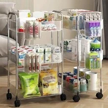 1pc 2/3/4 Tier Multifunctional Rolling Service Cart With Removable Hanging Baskets | Detachable Mobile Kitchen & Beauty Organizer For Home, Salon, Office | Heavy-Duty Storage Solution , Holiday /Back To School Gift