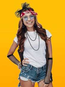 D EXCEED 5 PCS 1920s Women Costume Accessories Outfits Neon Party Lace Bow Hairband Fishnet Gloves Artificial Bead Necklace Bracelet Earrings Weddings Masquerade Fancy Dress Party Gifts Prom - Multicolor - View 3