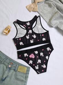 SANRIO 2 件装可爱兔子印花吊带背心 + 松紧腰内裤 - 黑色 - 查看 8
