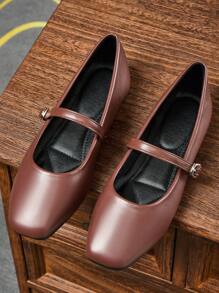 Women's Fashion Square Toe Low-Cut Brown Shoes, Casual And Versatile Office Flats, High-End Outdoor Shoes For Spring And Autumn - Brown - View 6