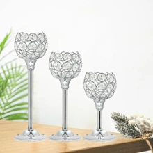 Juego de 3 portavelas de cristal mini europeos, adorno metálico creativo, suministros para la decoración de la cena a la luz de las velas en bodas y hogar