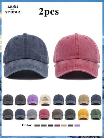 2 件装复古风格纯色干净休闲棒球帽，男女通用情侣帽，节日礼物可调节软顶防晒运动帽适合户外海滩度假和日常生活穿着