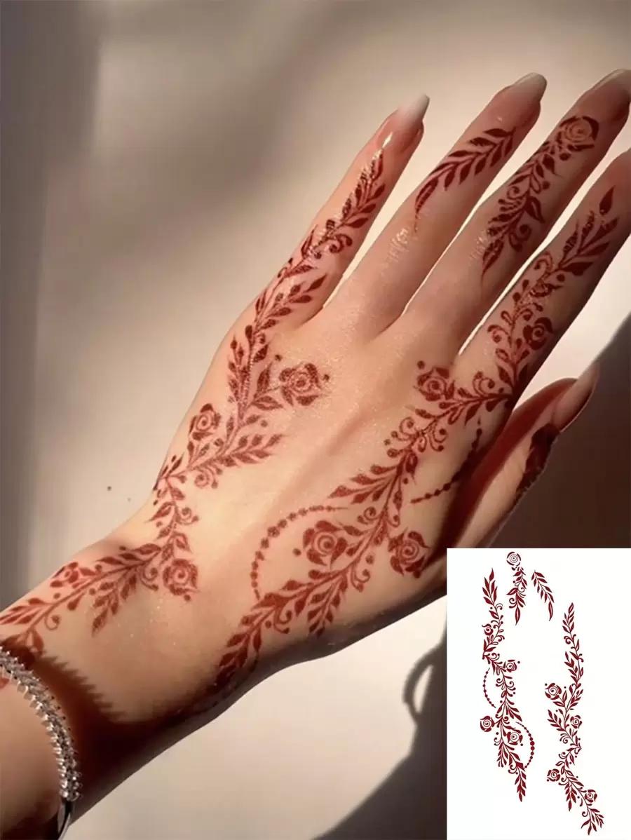 1pc Washable Finger Tattoo Sticker, Floral Totem Pattern Temporary Tattoo Sticker, Fashionable Personalized Tattoo Sticker Suitable For People